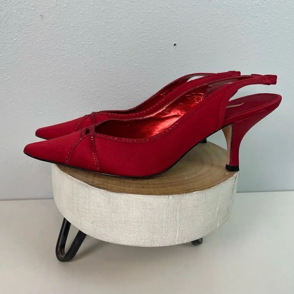 Nina Red Leather Suede Heels Stiletto Classic Size 7.5M EUC